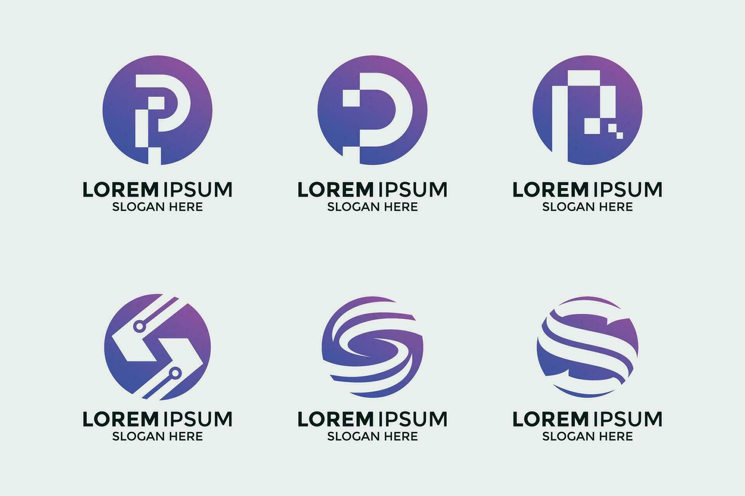 collection of P and S letter technology logos vector