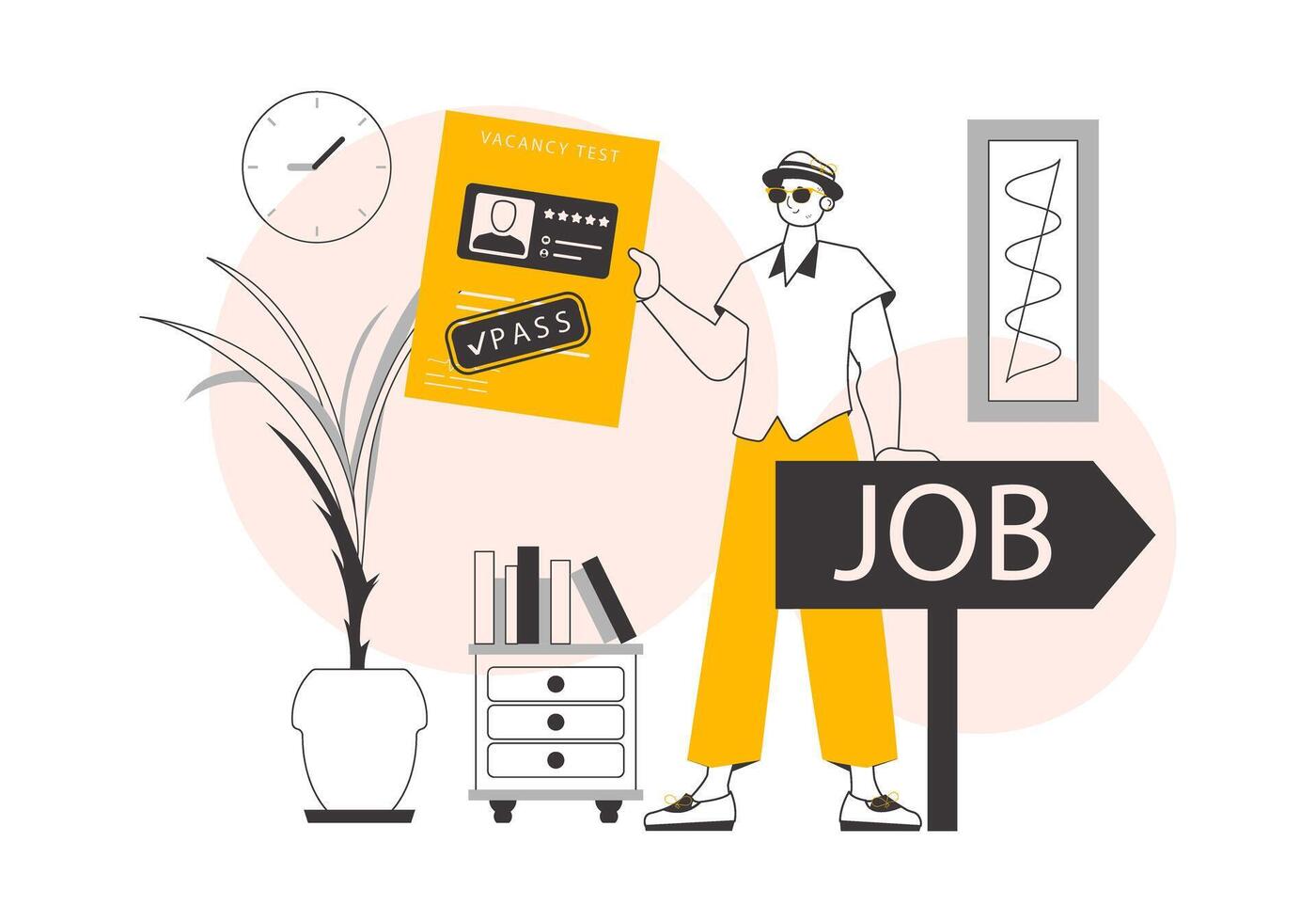 The man passed the job test. Lineart trendy style. illustration. vector