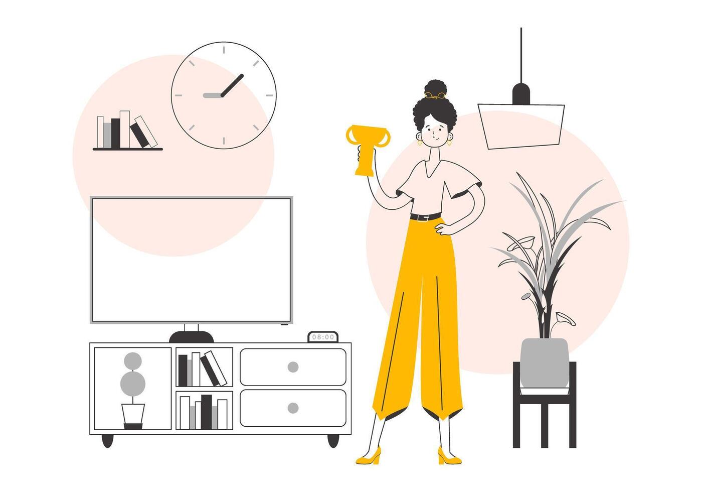 The woman is holding a goblet. Line art style. Isolated on white background. illustration. vector