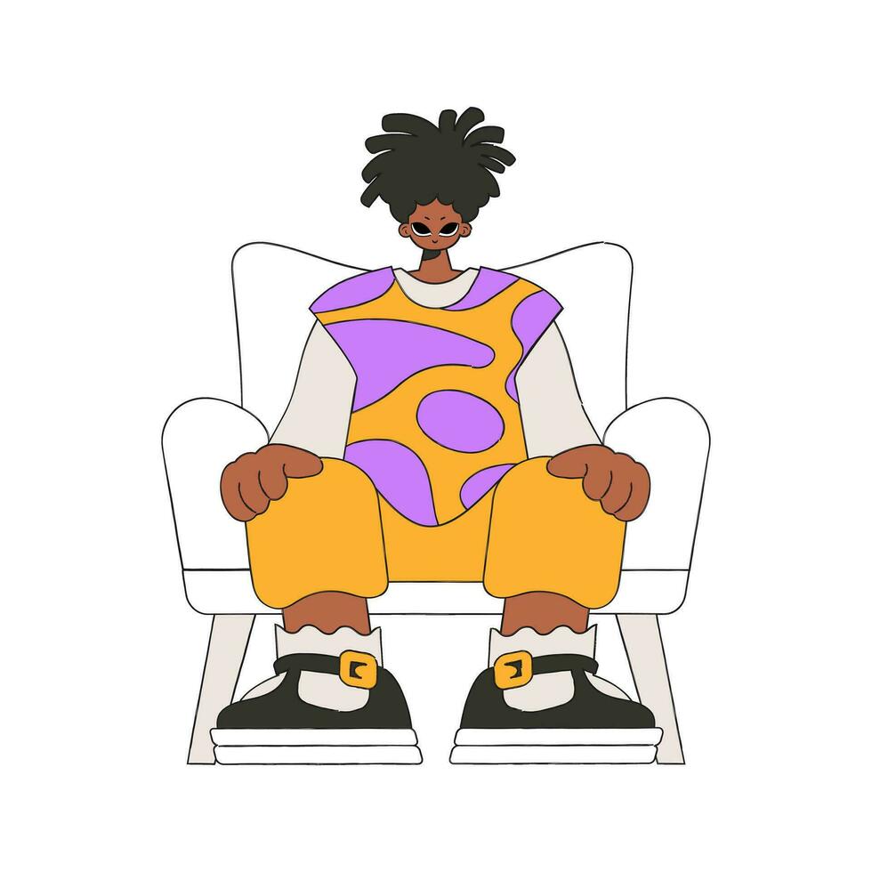 The man is sitting in a chair. Character Trendy retro style. vector