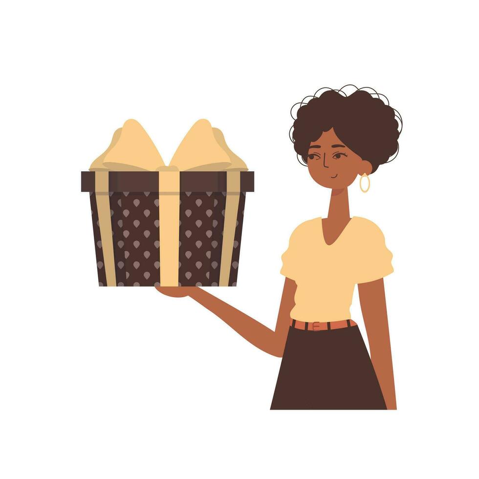 The girl is holding a gift box. Trendy character style. vector