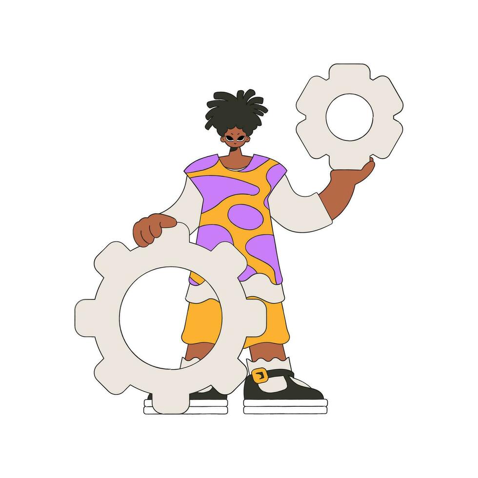 Fashion Guy holding gears. Idea theme. vector