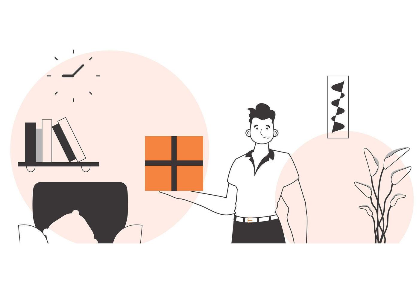 The man is holding a parcel. Delivery concept. Linear style. vector