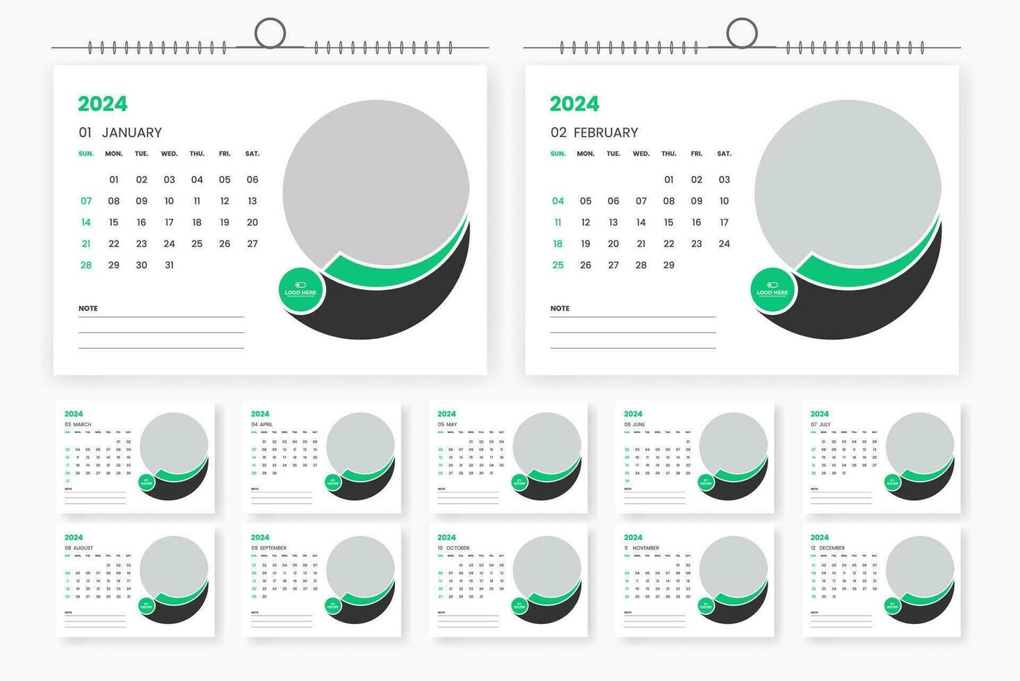 modern 2024 desk calendar template design vector