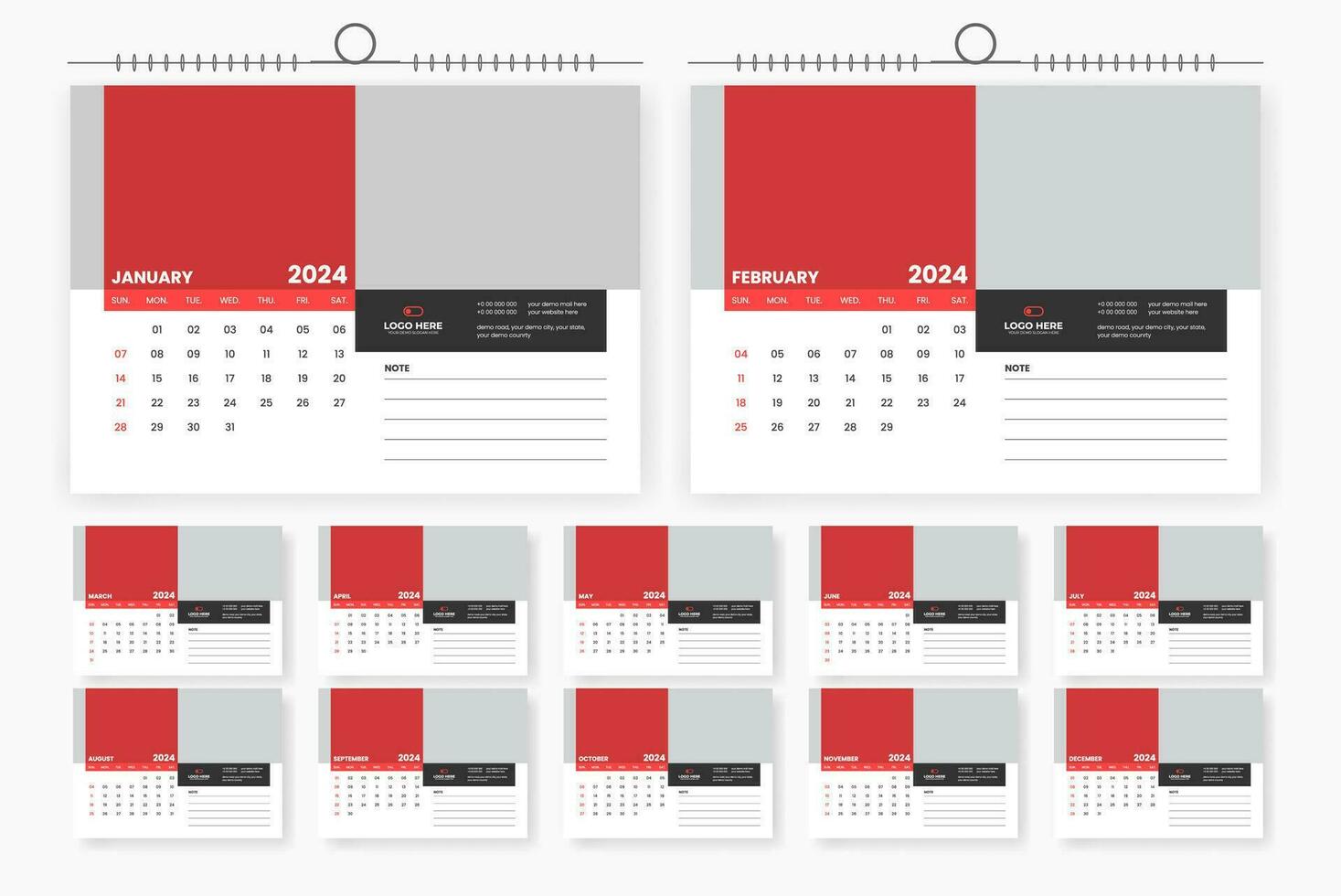 modern 2024 desk calendar template design vector