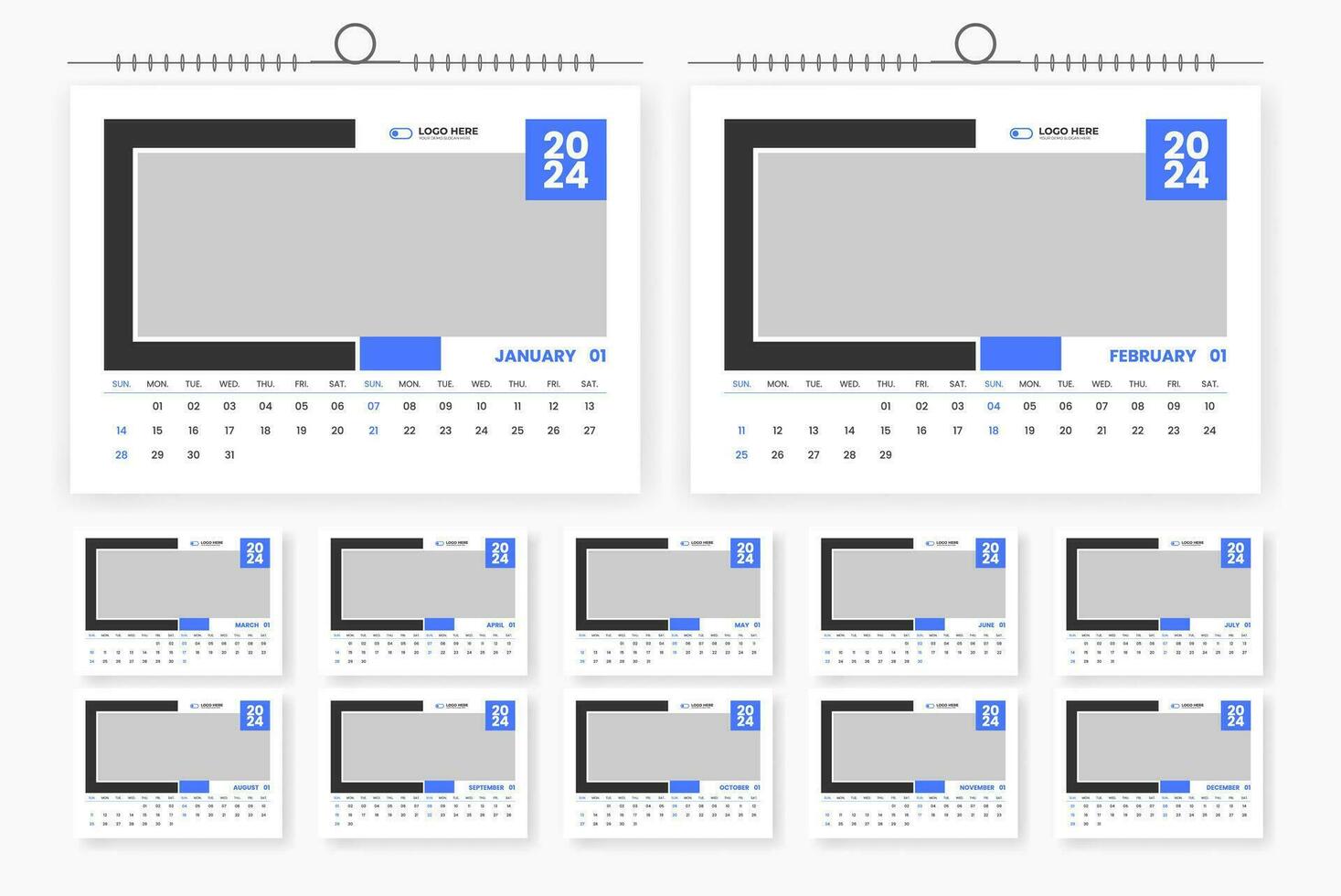 modern 2024 desk calendar template design vector