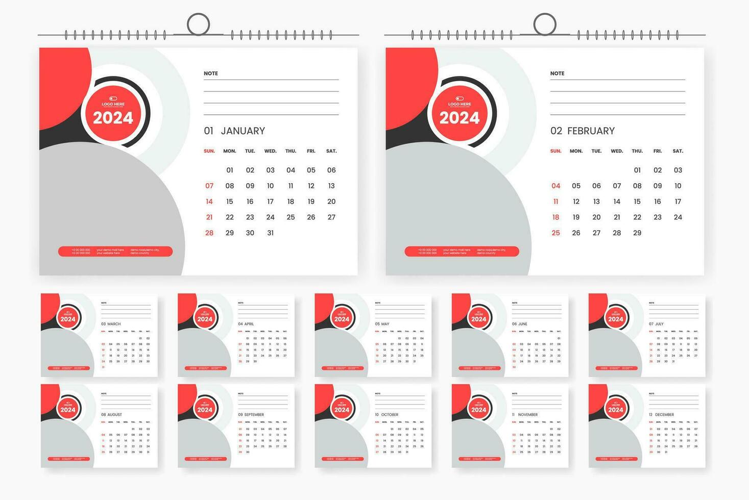 modern 2024 desk calendar template design vector