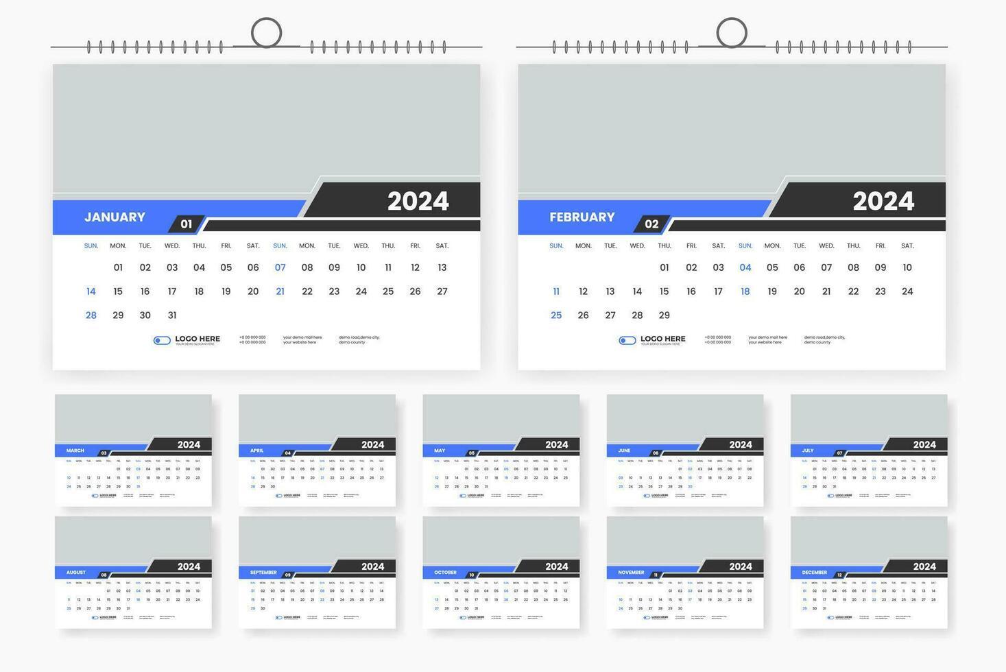 modern 2024 desk calendar template design vector