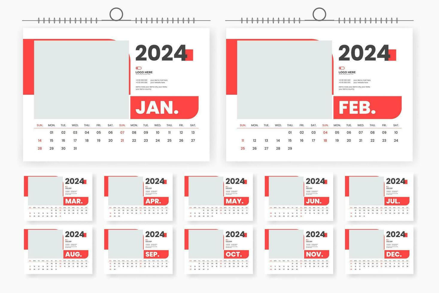modern 2024 desk calendar template design vector