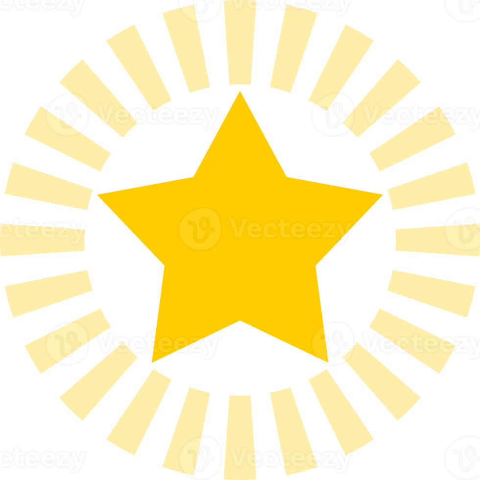 Golden yellow shining stars with sparkle light ray boho png