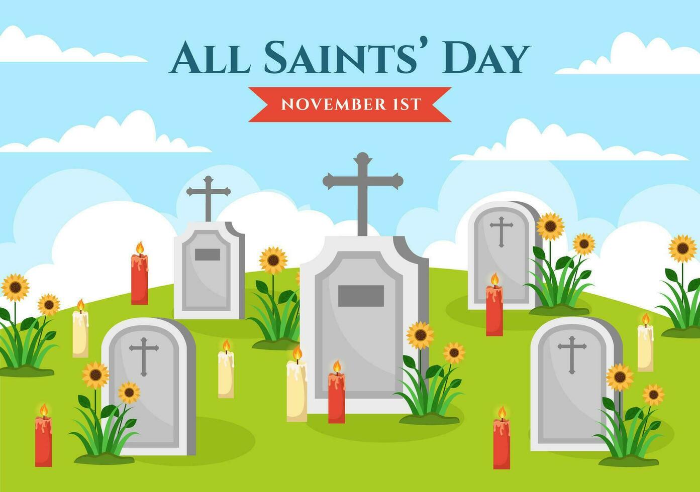 All Saints Day Vector Illustration on 1st November with for the All Souls Remembrance Celebration with Candles in Flat Cartoon Background Design