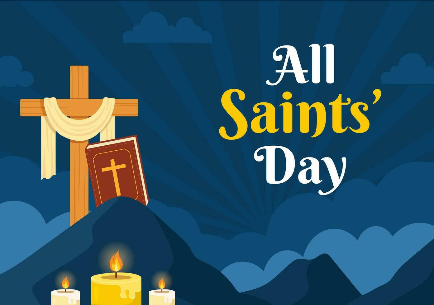 All Saints Day Vector Illustration on 1st November with for the All Souls Remembrance Celebration with Candles in Flat Cartoon Background Design