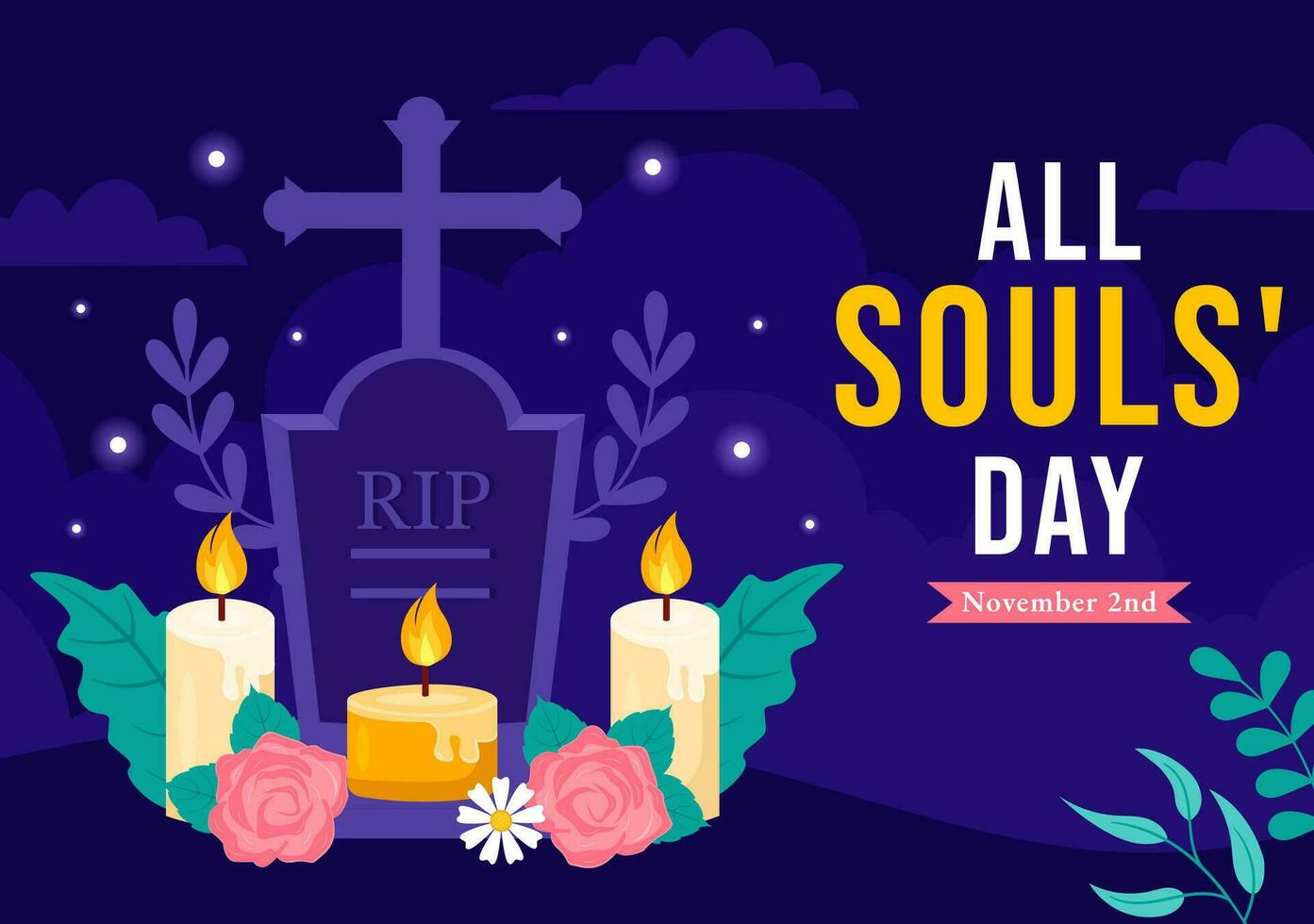 All Souls Day Vector Illustration to Commemorate All Deceased Believers in the Christian Religion with Candles in Flat Cartoon Background Design