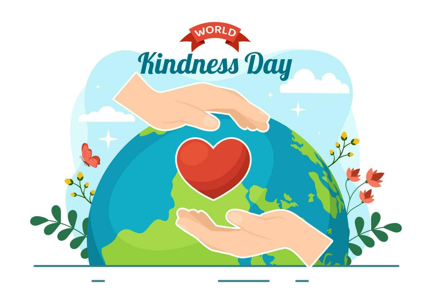 Happy World Kindness Day Vector Illustration on November 13 with Earth and Love for Charitable Assistance in Flat Cartoon Background Templates