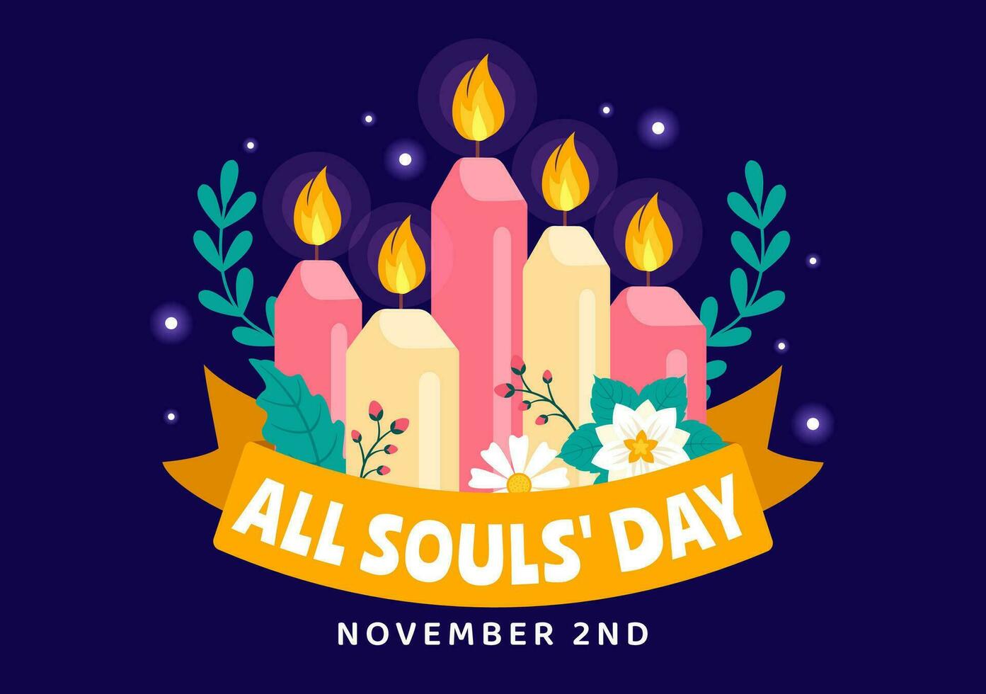 All Souls Day Vector Illustration to Commemorate All Deceased Believers in the Christian Religion with Candles in Flat Cartoon Background Design