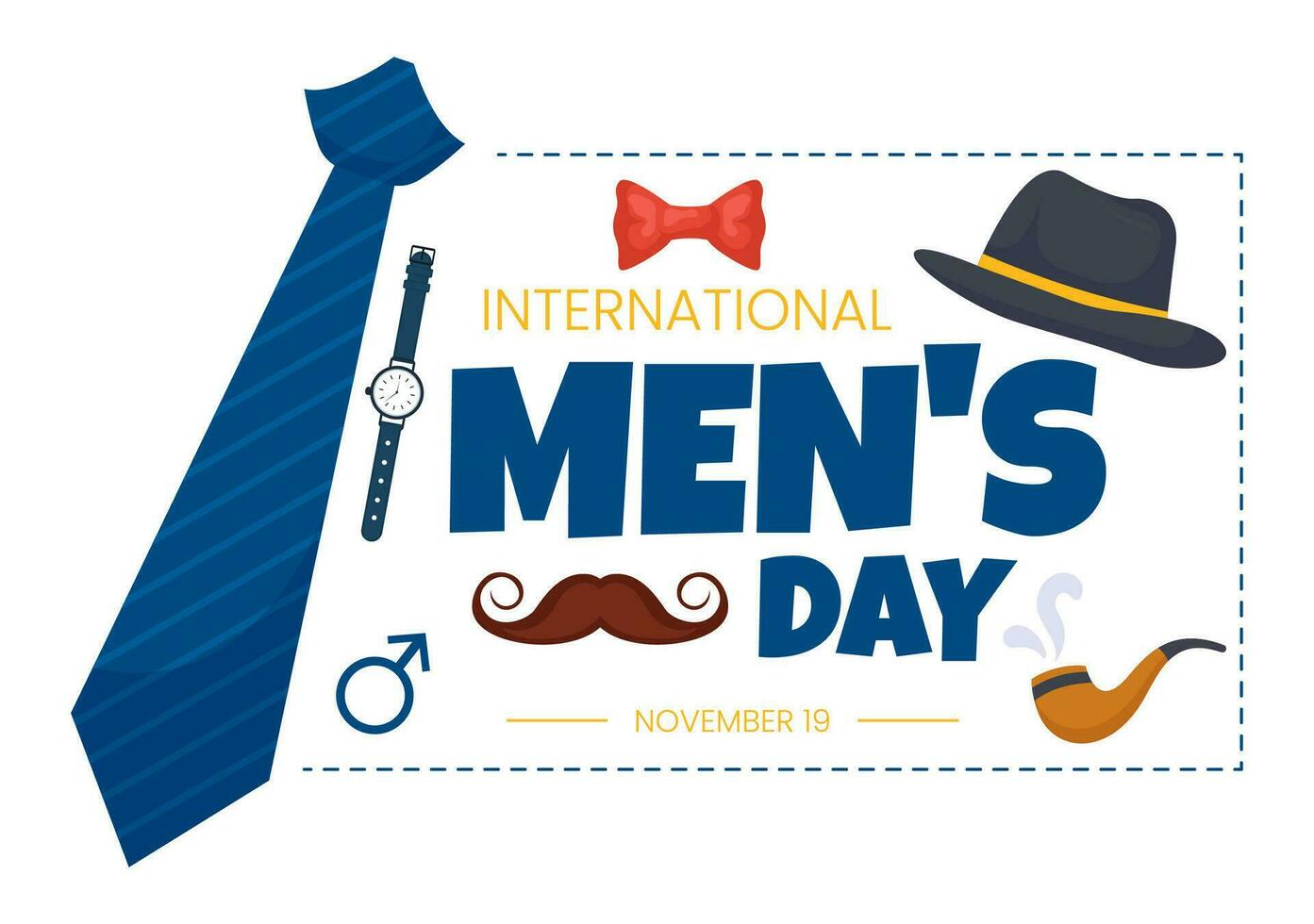 International Men's Day Vector Illustration on November 19 with Men Equipment for Positive Value Their Families in Flat Cartoon Background Design