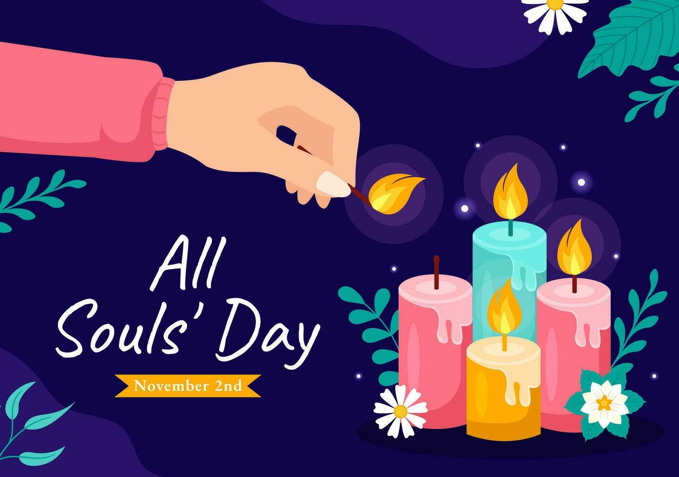 All Souls Day Vector Illustration to Commemorate All Deceased Believers in the Christian Religion with Candles in Flat Cartoon Background Design