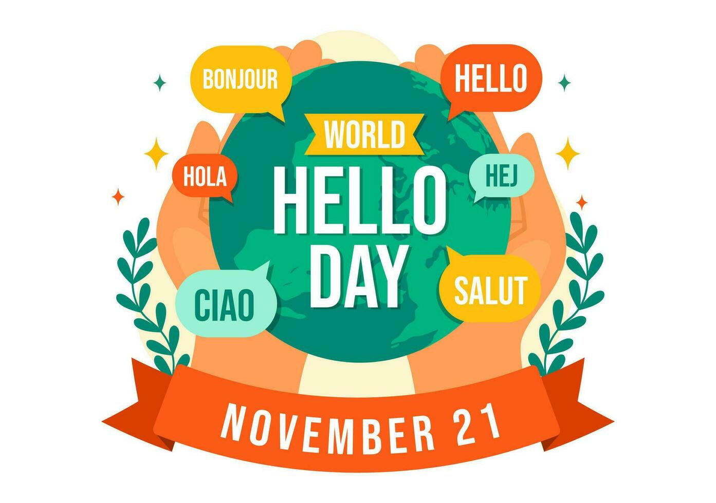 World Hello Day Vector Illustration on November 21 of Speech Bubbles with Different Languages from all over the Country in Flat Cartoon Background