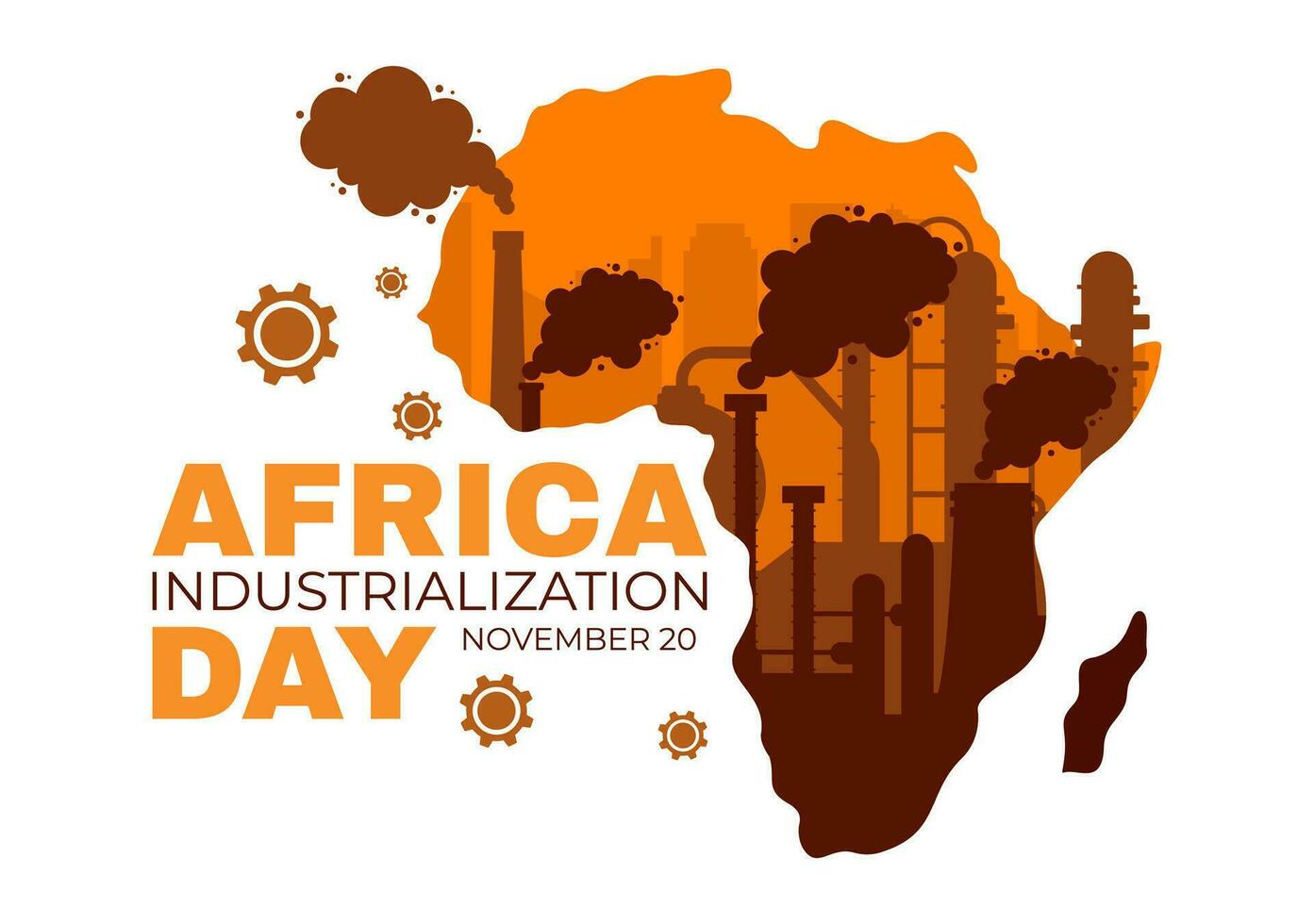 African Industrialization Day Vector Illustration of Factory Building Operating with Chimneys in the Center of the City in Flat Cartoon Background