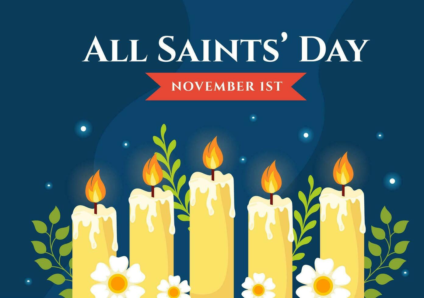 All Saints Day Vector Illustration on 1st November with for the All Souls Remembrance Celebration with Candles in Flat Cartoon Background Design