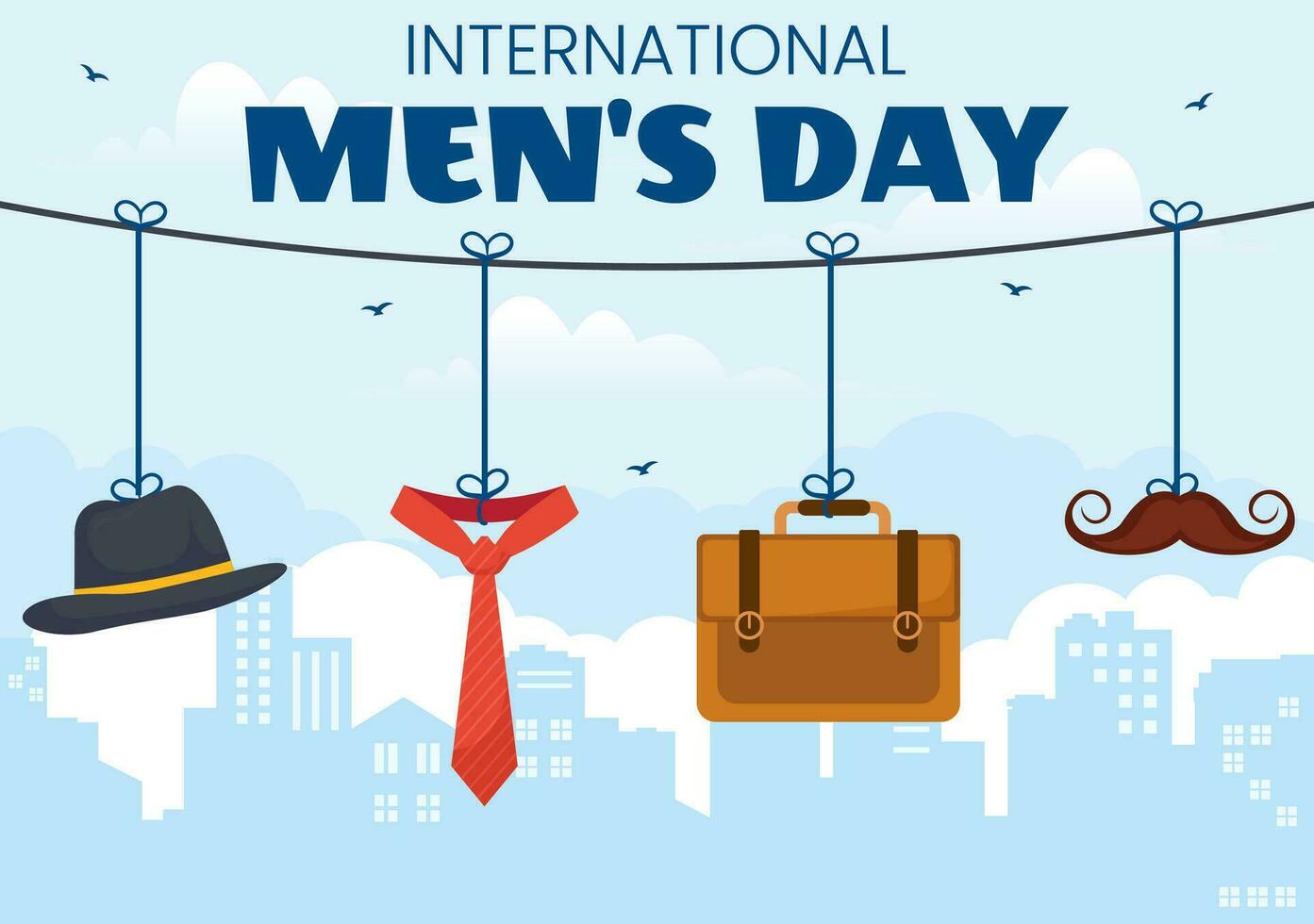International Men's Day Vector Illustration on November 19 with Men Equipment for Positive Value Their Families in Flat Cartoon Background Design