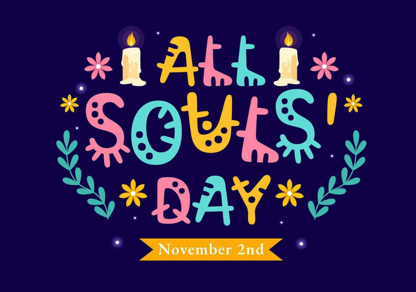 All Souls Day Vector Illustration to Commemorate All Deceased Believers in the Christian Religion with Candles in Flat Cartoon Background Design