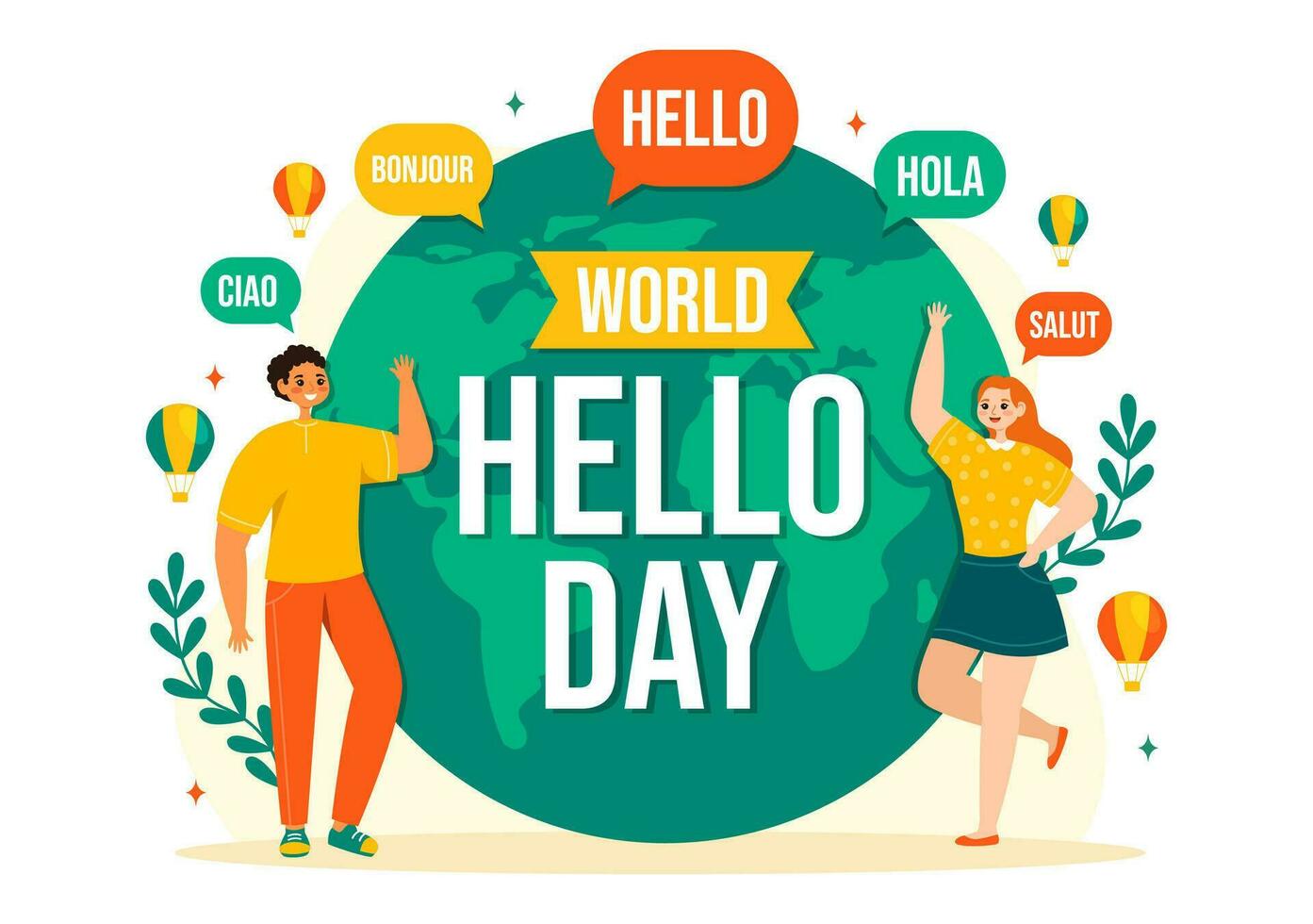 World Hello Day Vector Illustration on November 21 of Speech Bubbles with Different Languages from all over the Country in Flat Cartoon Background