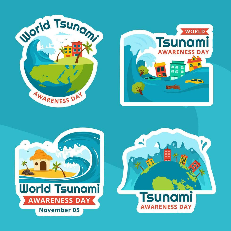 mundo tsunami conciencia día etiqueta plano dibujos animados mano dibujado plantillas antecedentes ilustración vector