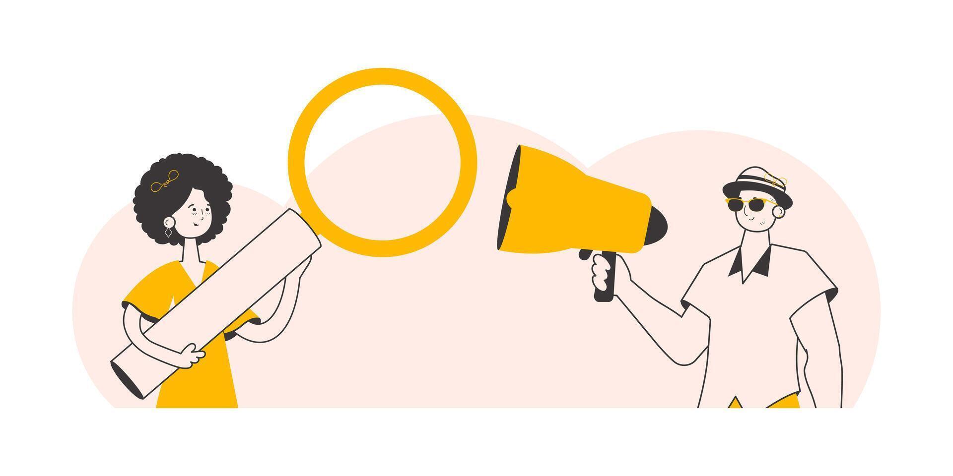 The concept of finding employees. Linear trendy style. . vector