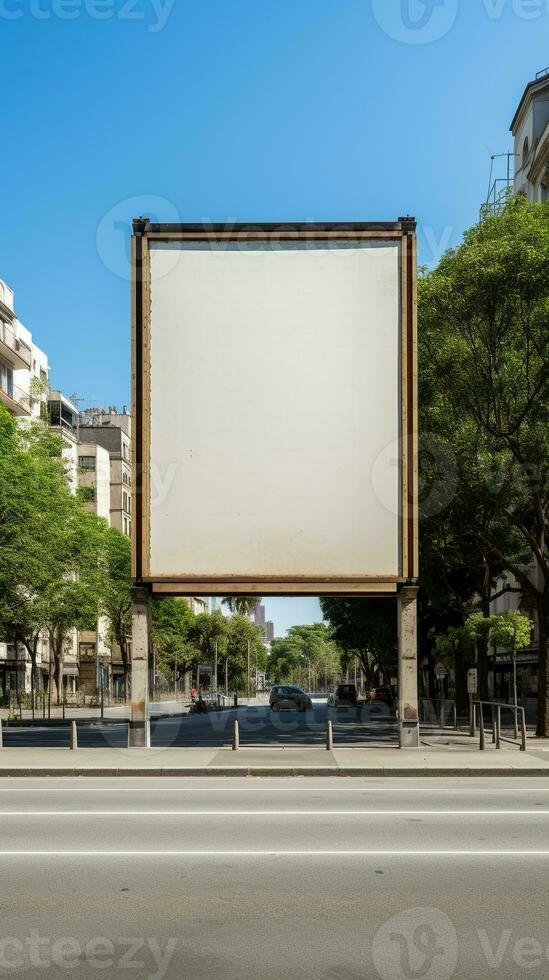 histórico paisaje urbano coronado por un blanco cartelera marco, mezcla el antiguo y el nuevo ai generativo foto