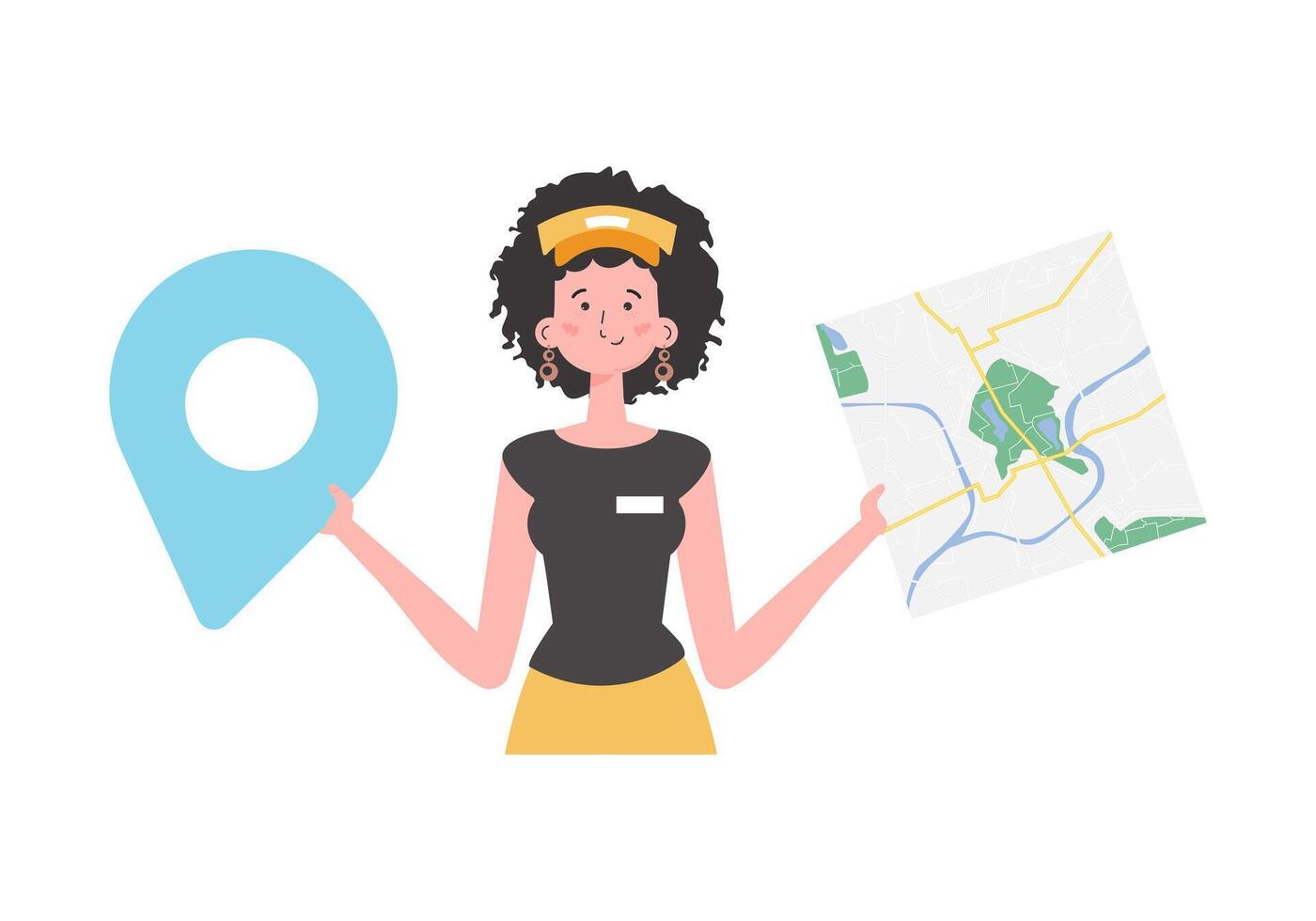 The girl is holding a map. The character is depicted to the waist. Isolated on white background. . vector