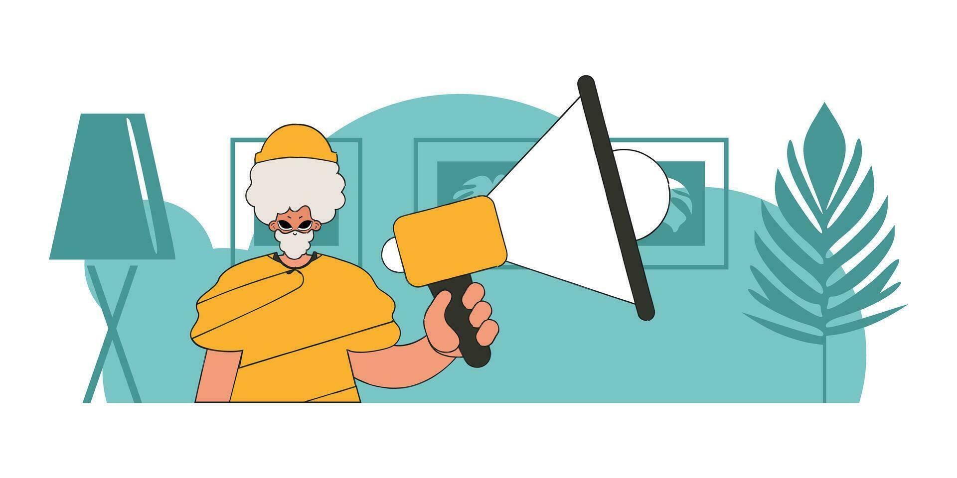 The concept of personnel search. The guy is holding a megaphone. vector