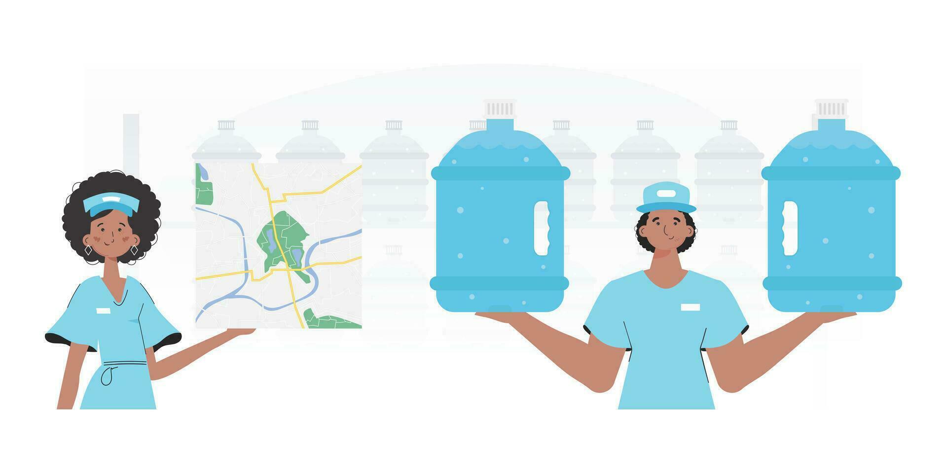 Water Delivery Team. Modern trendy style. Vector illustration.