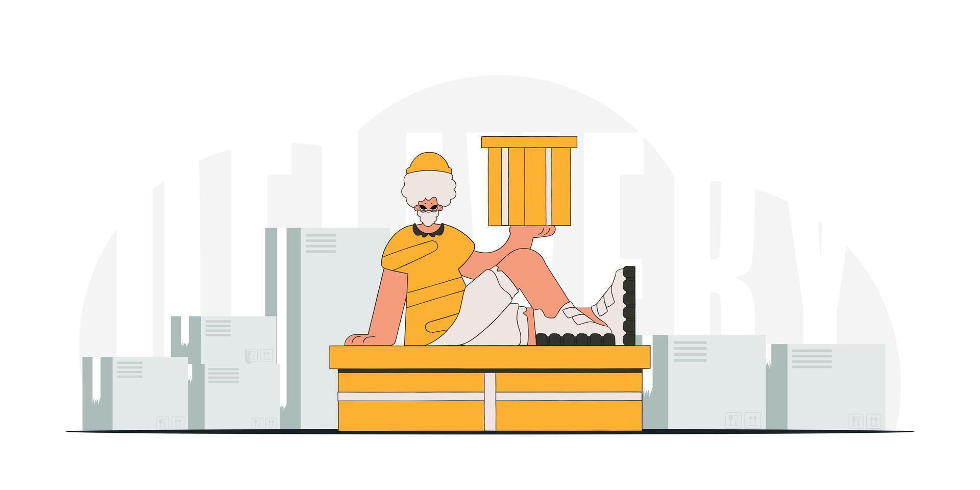 Delightful man holding boxes. A depiction of the transportation of packages and freight vector