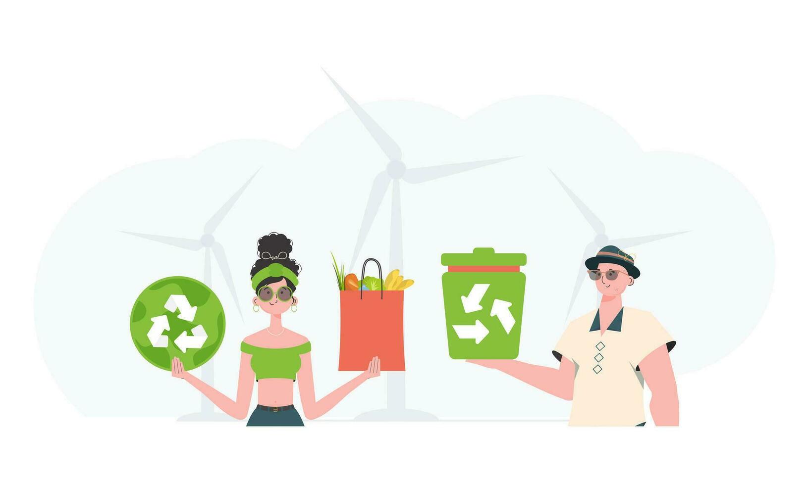 Ecology friendly and green world concept. ECO people. Trend style.Vector illustration. vector