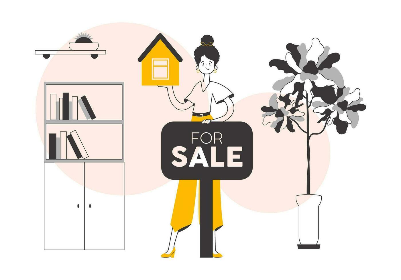 The girl is a specialist in the sale of real estate. Modern linear style. Vector