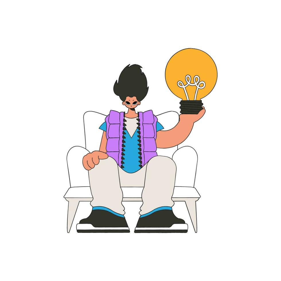 Presentable guy holding a light bulb. Idea theme. vector
