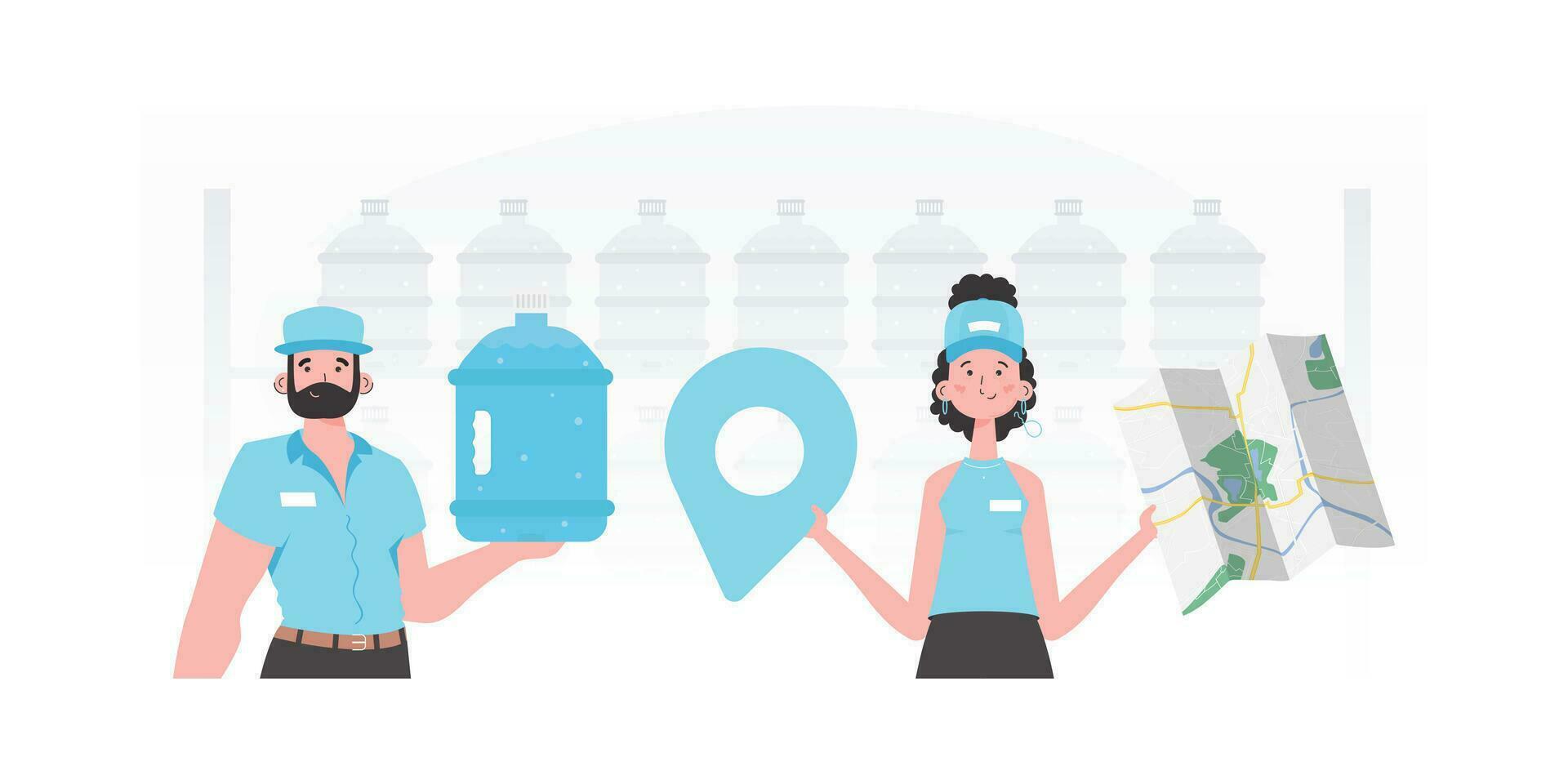 A group of people specializing in the delivery of water. trendy style. Vector. vector