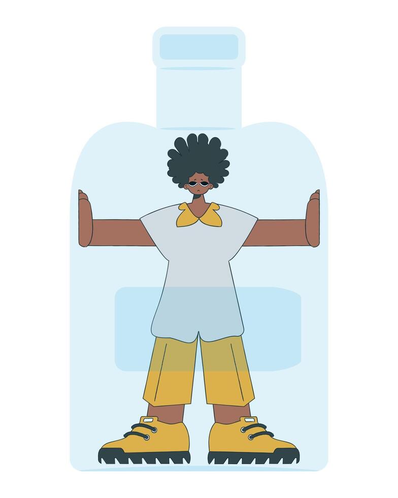 The guy is inside the bottle. Alcoholism and addiction. vector