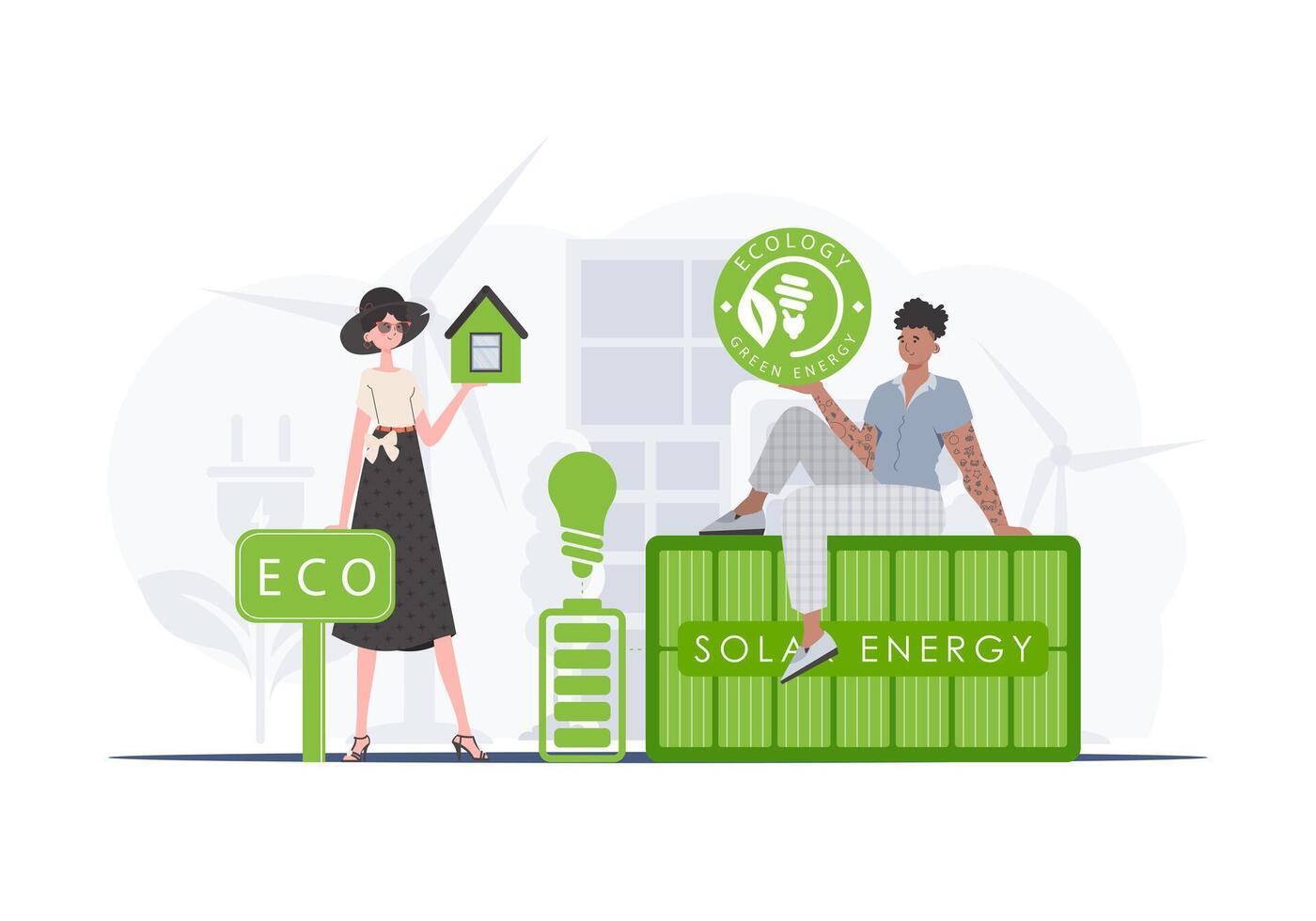 ECO people. The concept of green energy and ecology. Fashionable, trendy style. . vector