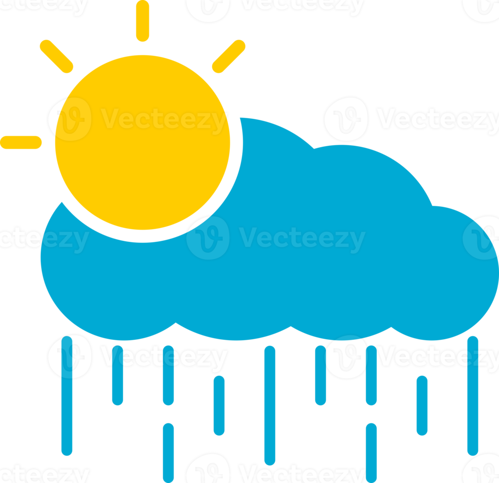 Blue cloud with sun and line water rain drop rainy season drawing doodle icon png