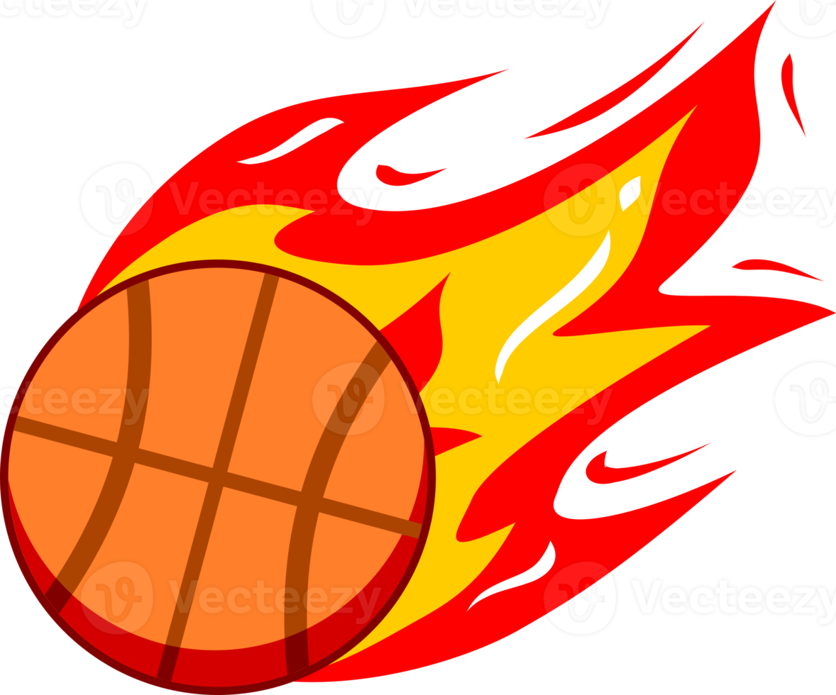 Orange basketball sport flying with burning fire png