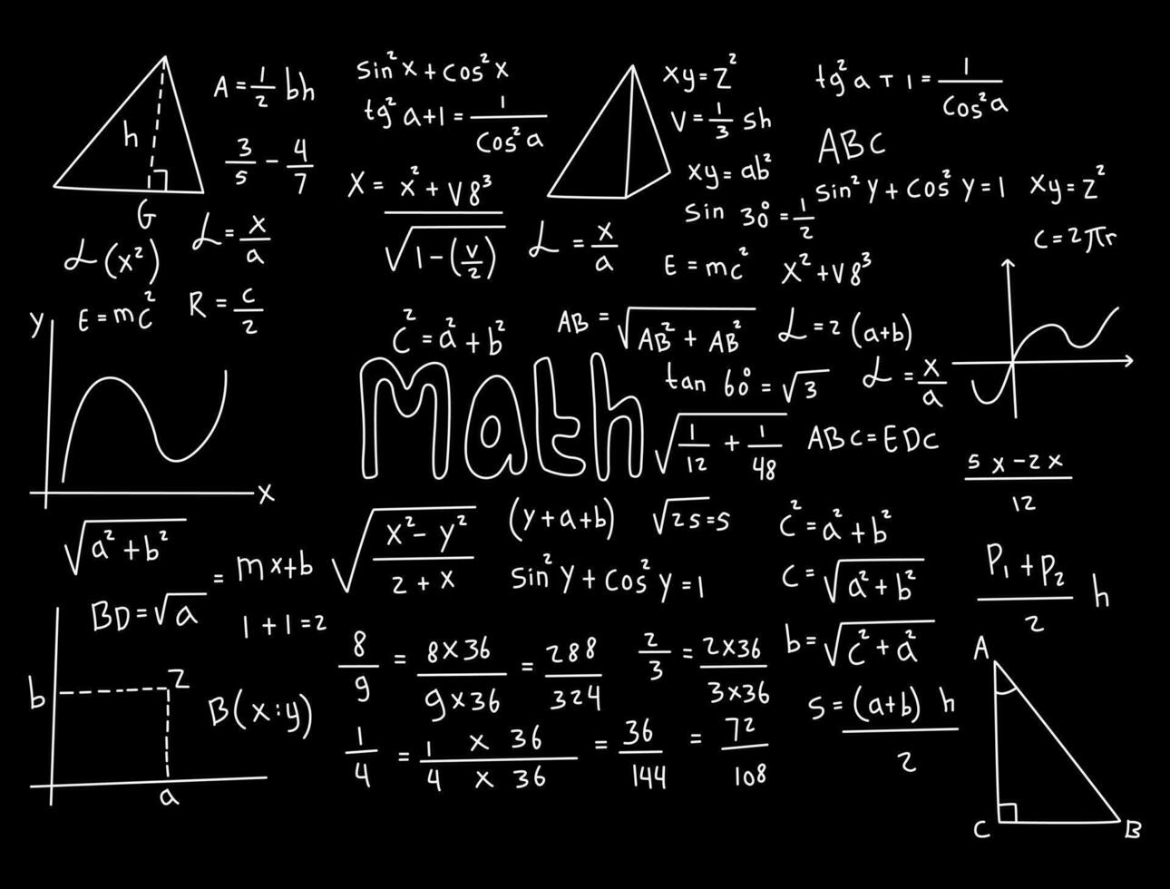 ilustración realista del fondo de la pizarra de matemáticas vector