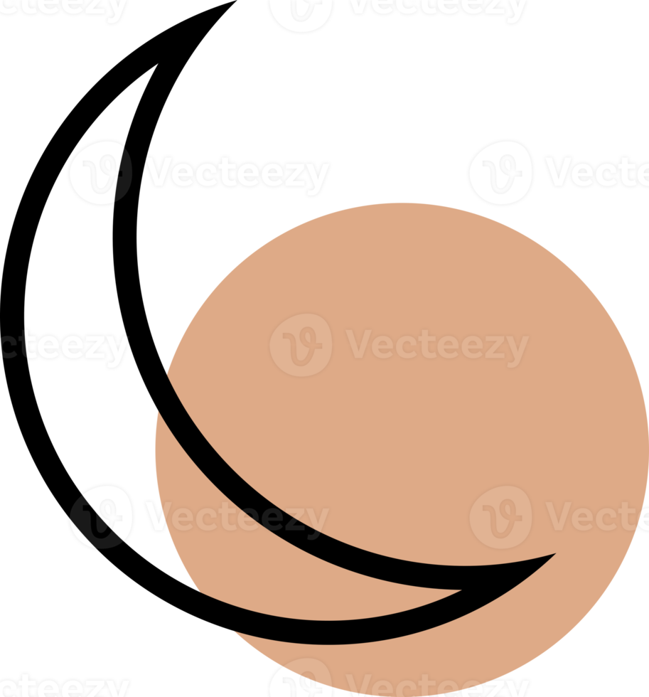 Moon with brown circle abstract boho icon png