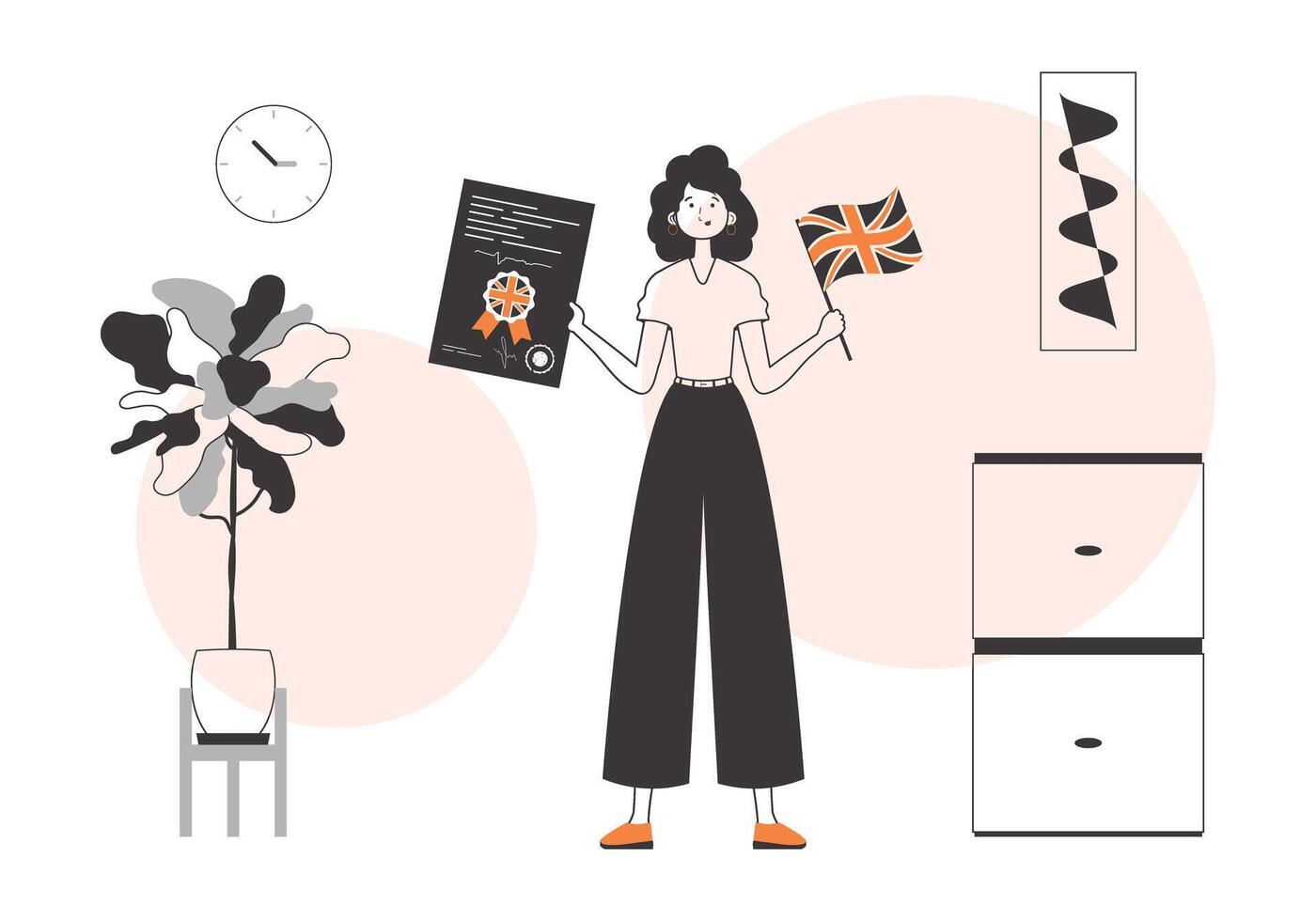 Woman English teacher. The concept of learning a foreign language. Lineart style. vector