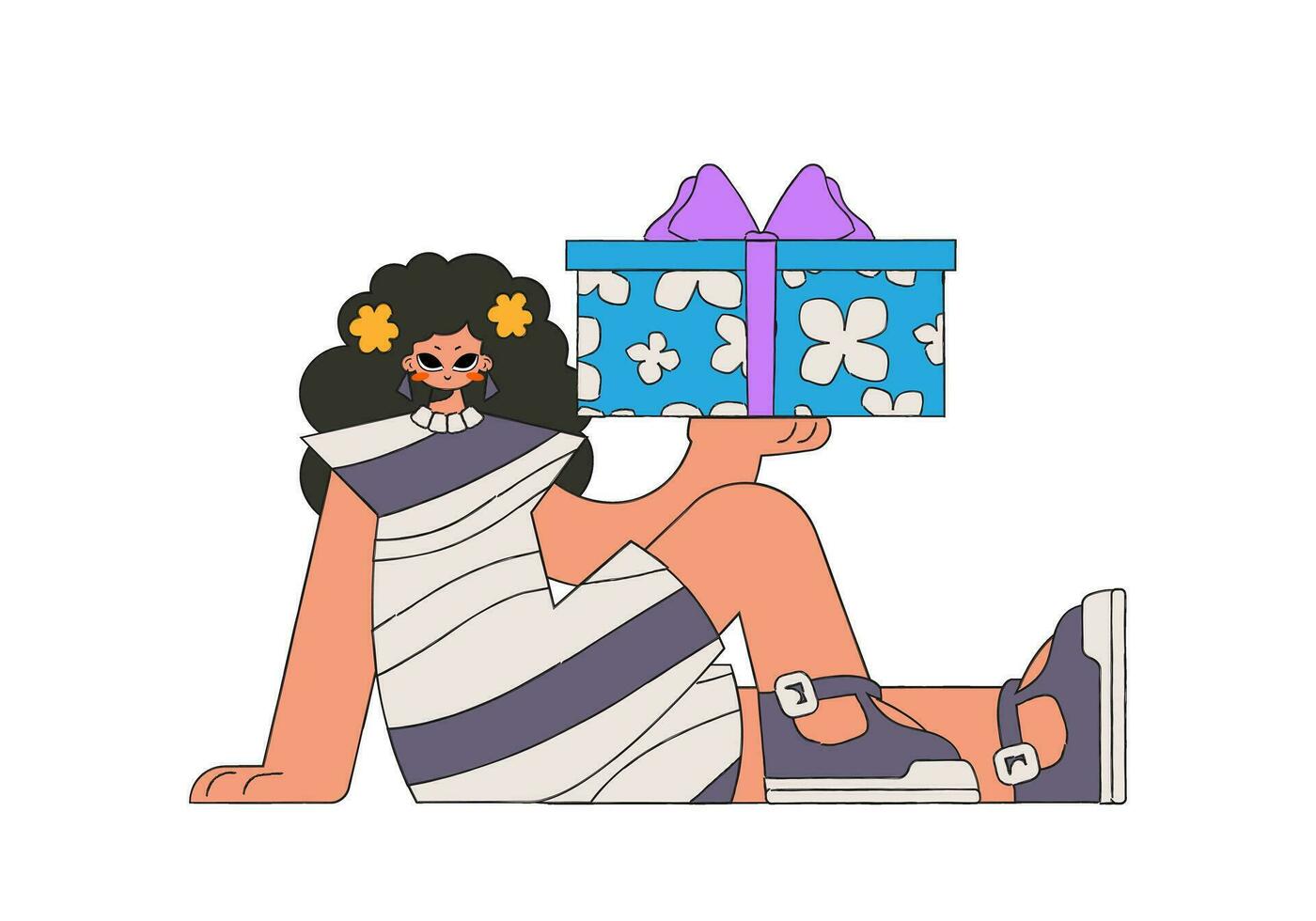 The girl is holding a gift box in her hands. trendy style. vector