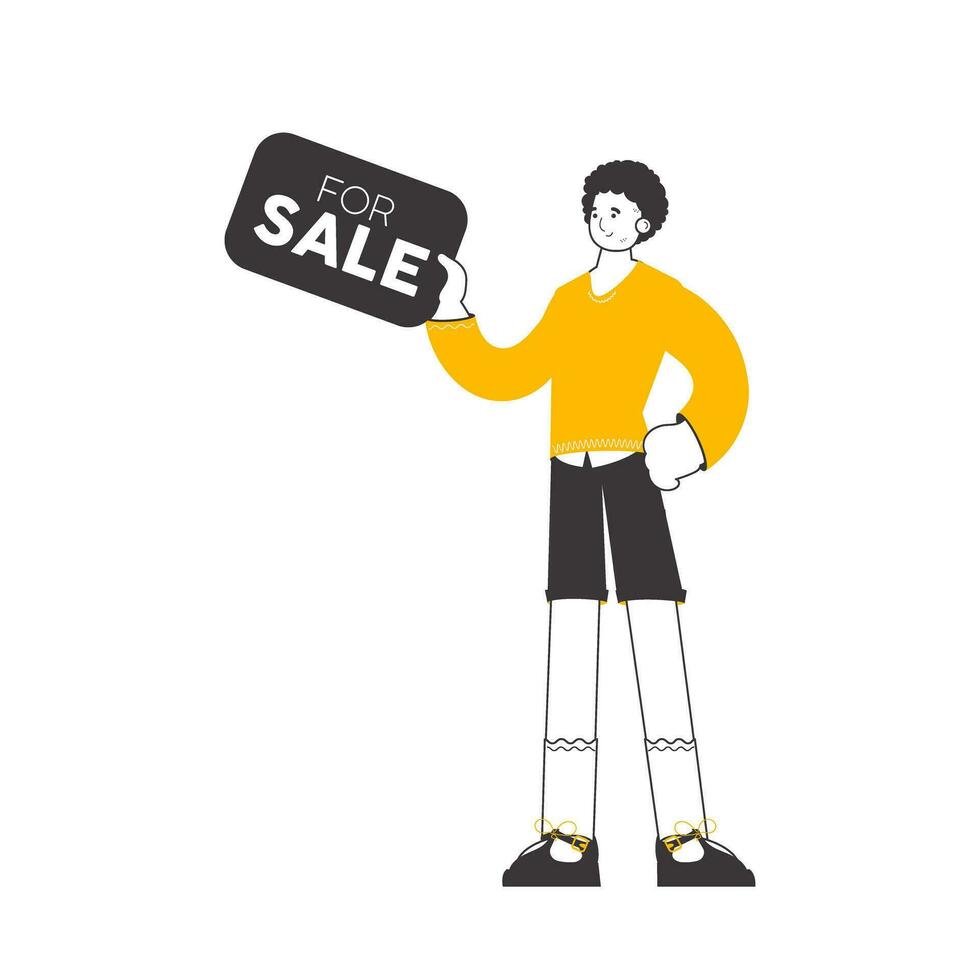 Male real estate agent. Modern linear style. Isolated. Vector illustration.