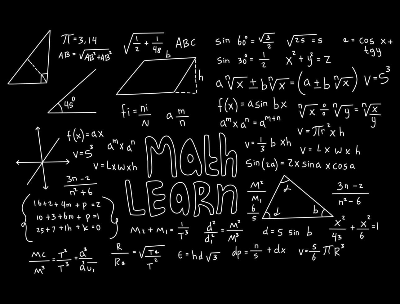 ilustración realista del fondo de la pizarra de matemáticas vector