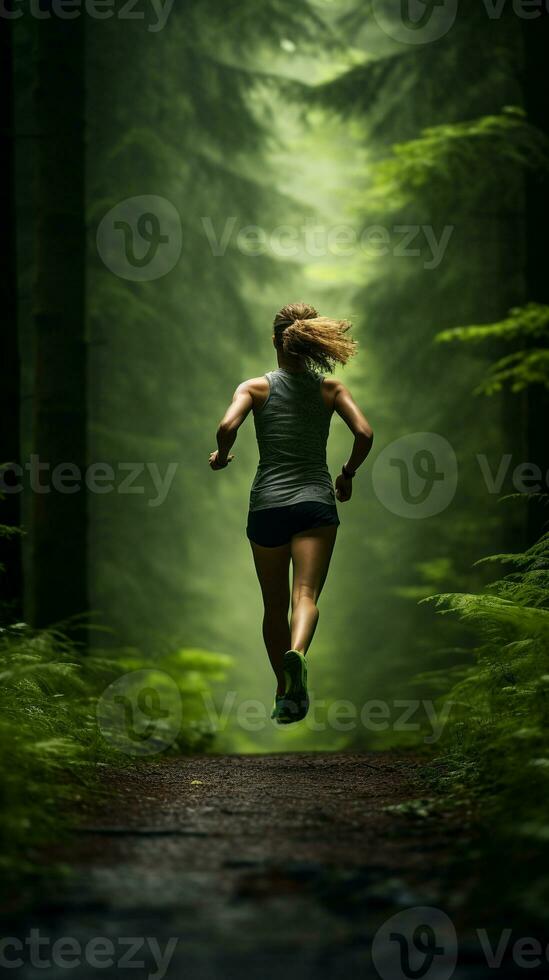 Forest Sprint - Capturing the Runner's Willpower Amidst Nature AI Generative photo