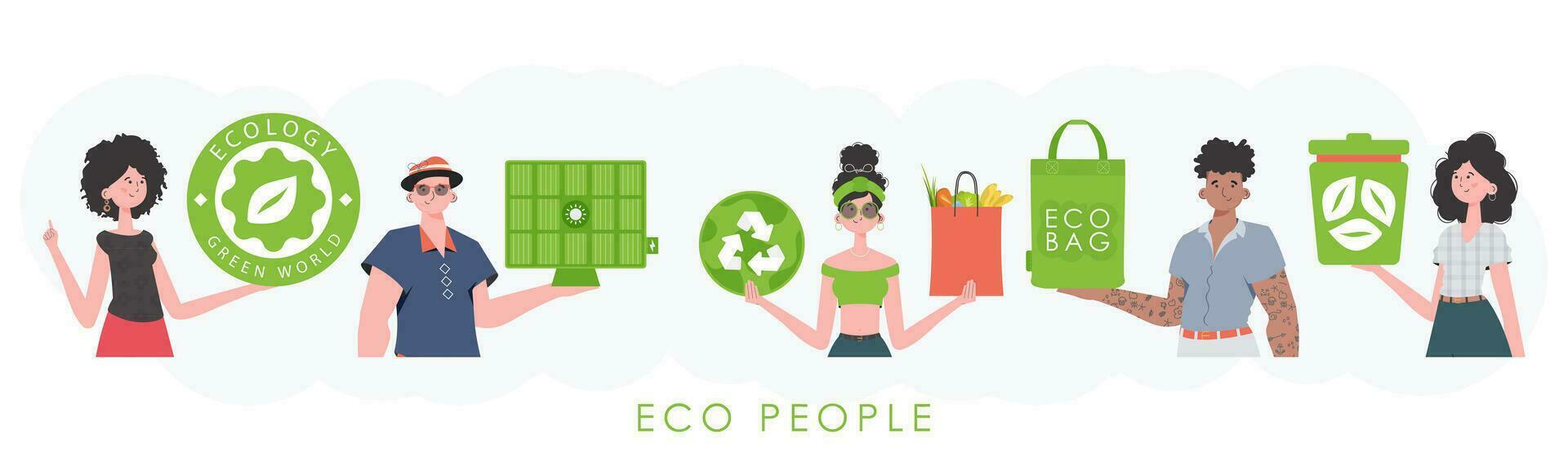 cuidando para el ambiente. eco simpático gente. de moda estilo. vector. vector